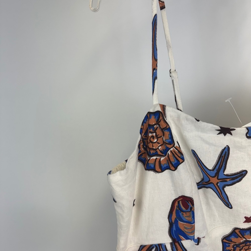 C&C California Womens Linen Blend Seashell Starfish Maxi Dress White Large L - Picture 6 of 12
